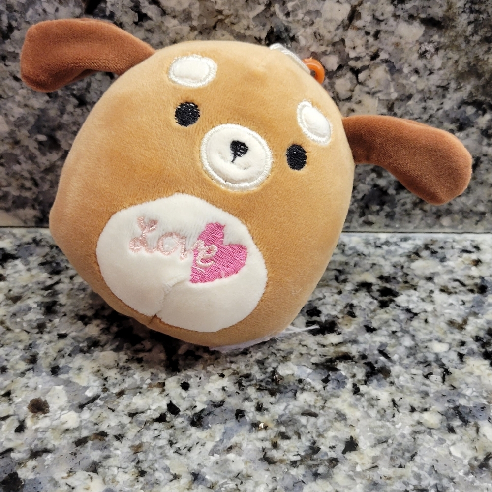Squishmallow Duffy Brown Dog Valentine 3.5" Clip RARE LIMITED EDITION